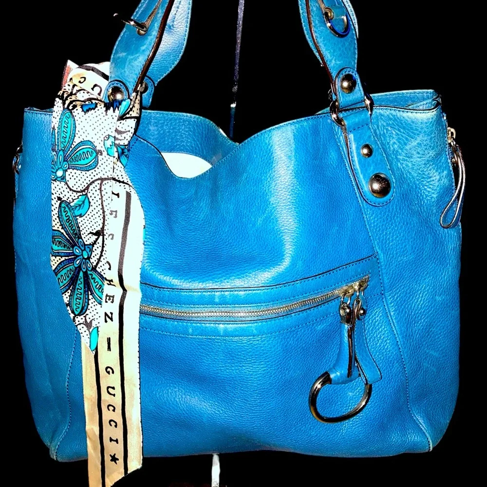 GUCCI Blue Leather Hobo Satchel - Large - Picture 5 of 15